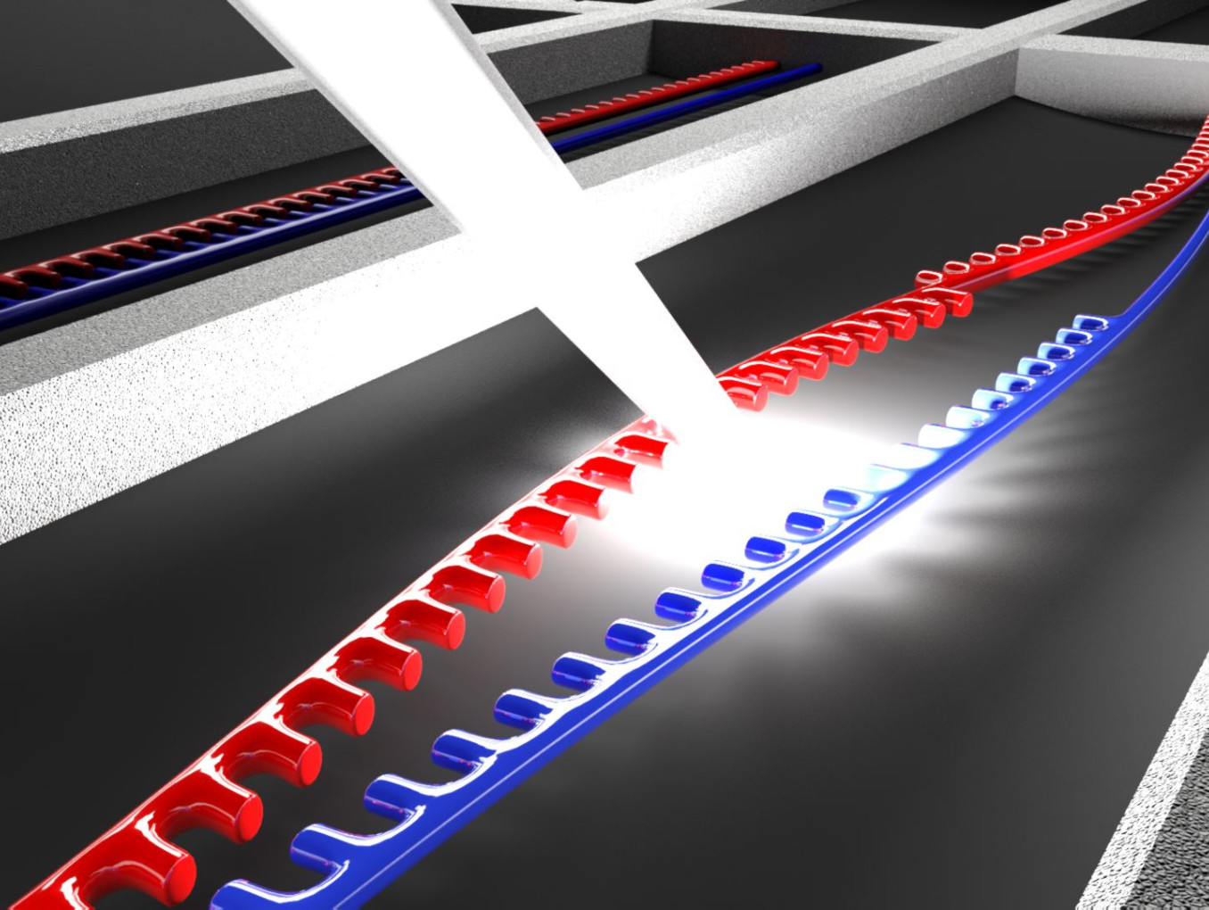 Artist impression of vibrating optomechanical resonators