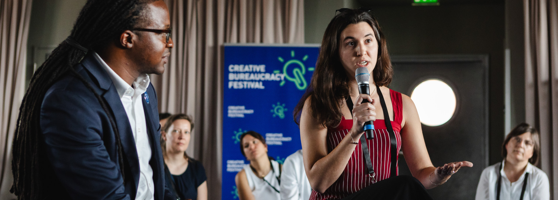 two speaker at a session at the festival 2023