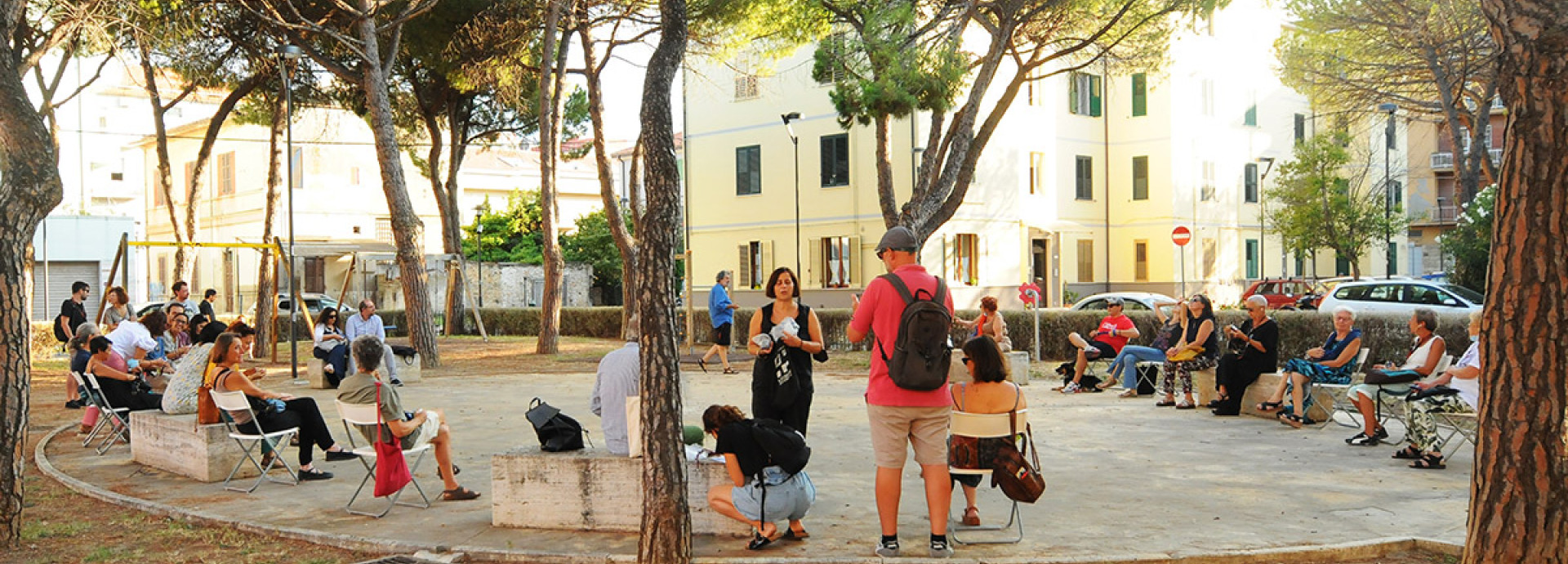People sitting in green space