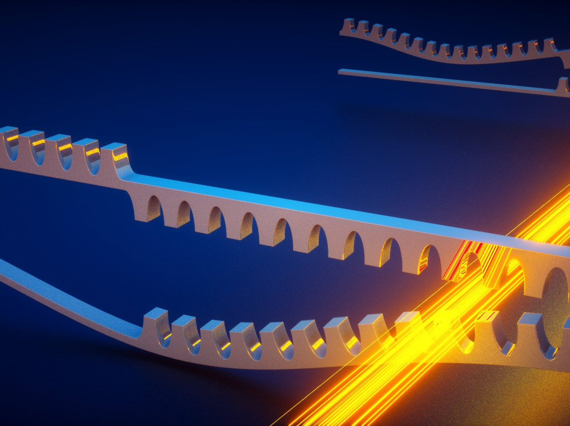 Artist impression of optomechanical metamaterials: nanomechanical resonators coupled by light